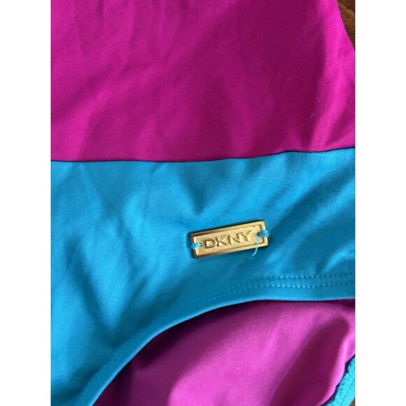 DKNY One Piece Swimsuit Colorblock Pink & Turquoise Strapless NWT Sz 4 - Picture 2 of 6